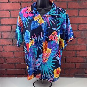 King Kamcha Women's Tropical‎ Button-Down Shirt XL – Teal